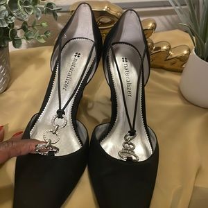 Black Satin Dressy Show with Rhinestone Buckle